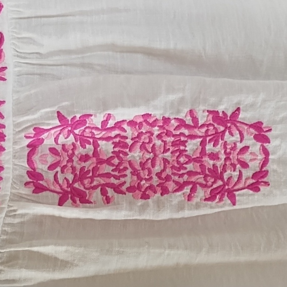 White and Pink Embroidered Women's Top - Picture 6 of 9